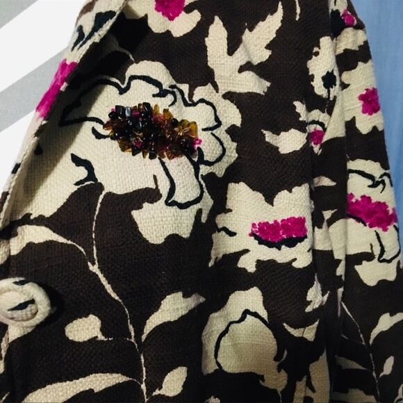 Chico's Floral Brown Jacket with Pink Accents - Picture 3 of 6